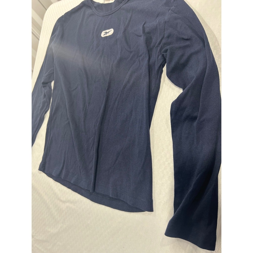Reebok Mens Navy Blue Long Sleeve Cotton T-Shirt Vector Logo XL